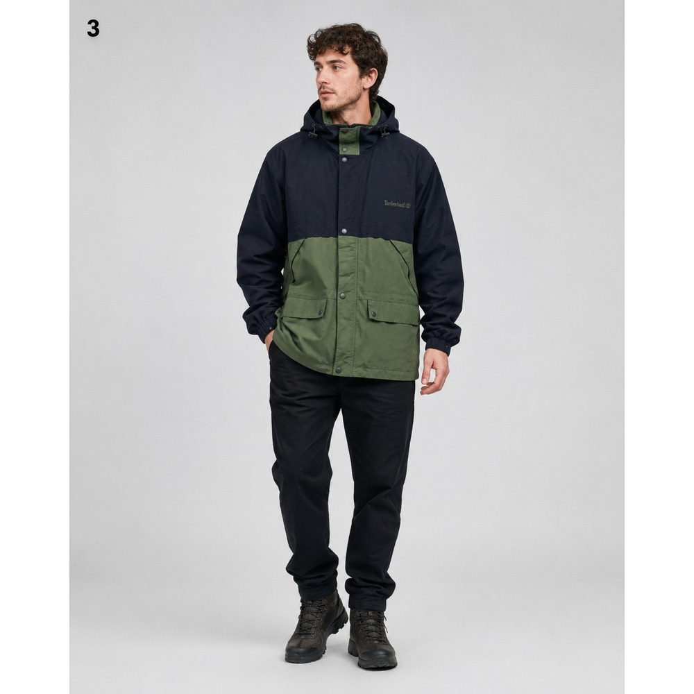 Timberland Weathergear Ski Jacket Medium Green Black Nylon Hood Pockets Gorpcore